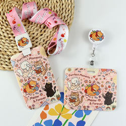 Original High-Quality Cute Cat Card Holder for Student Meal Cards, Bus Cards, Campus Cards, Access Control Protection Cover, Lanyard, Retractable Buckle, Keychain, Anti-Loss Card Holder, Horizontal Style Id Badge, Work Badge, Retractable Neck Strap