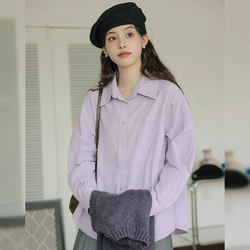 Purple Long-Sleeved Shirt for Women in Spring and Autumn, Petite, High-End, Loose-Fitting, Sun-Protective Shirt, Layered with a Collared Top