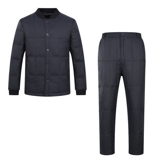 Middle -aged and elderly men's down jackets Inner bile sets of winter daddy and old man thickened warm and warm inner two -piece cotton pants jacket