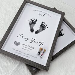 Newborn baby handprint footprint custom baby 100-day year old souvenir hand footprint commemorative photo frame full moon gift