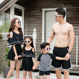 
Parent-child swimsuit mother-daughter one-piece boxer pants conservative and slim black children's swimsuit family of four