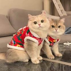 Cat Clothes, Kitten Winter Northeastern-Style Floral Cotton Jacket, Dog Teddy Bichon Warm Vest, Kitten New Year Outfit