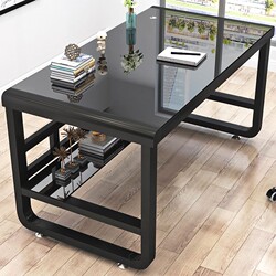 Home Computer Desk, Living Room Computer Desk, Tempered Glass Desktop Writing Desk, Student Study Desk, Iron Art, All-Iron