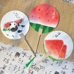 Creative Hand-Painted Watermelon Chinese-Style Round Fan, Summer Traditional Fan, Artistic Travel Attraction Photo Prop, Handheld Rice Paper Fan