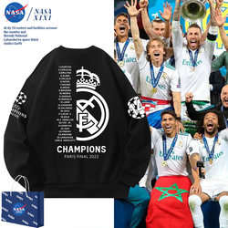 Nasa Real Madrid Football Team Co-Branded Sweatshirt Men's Round Neck Autumn and Winter Football Training Clothes Fleece Jacket