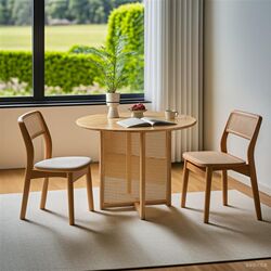 New Chinese dining table solid wood household round table small apartment homestay log rattan round tea table retro coffee table