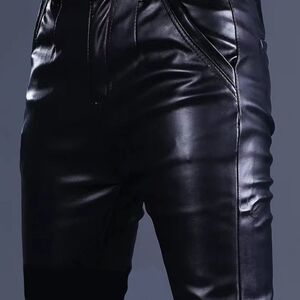 
Winter leather pants men's hair stylist nightclub performance men's pants takeaway motorcycle riding windproof warm men's boot pants trend