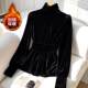 French unique super beautiful inner long -sleeved gold velvet shirt in winter light luxury high -level black plus velvet shirt
