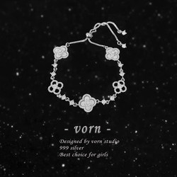 Vorn White Moonlight S999 Sterling Silver Four-Leaf Clover Bracelet for Women 2025 New Model Mother-Of-Pearl Inlaid Diamond Petal Pull-Out Bracelet