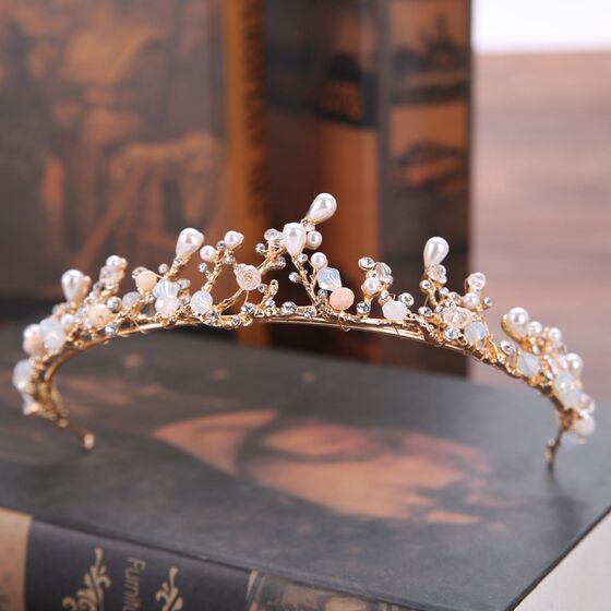 Girls tiara princess pearl crown children dress accessories flower girl wedding updo hair accessories student hair hoop accessories