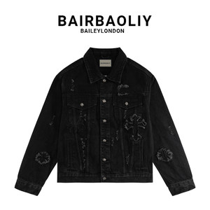
BAIRBAOLIY new denim embroidery men's denim jacket light luxury handsome high-end men's jacket top