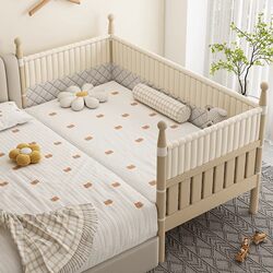 Hagaday Spliced Bed Solid Wood Children's Bed High Guardrail Bedside Bed Widened Side Bed Small Bed Adjustable Height