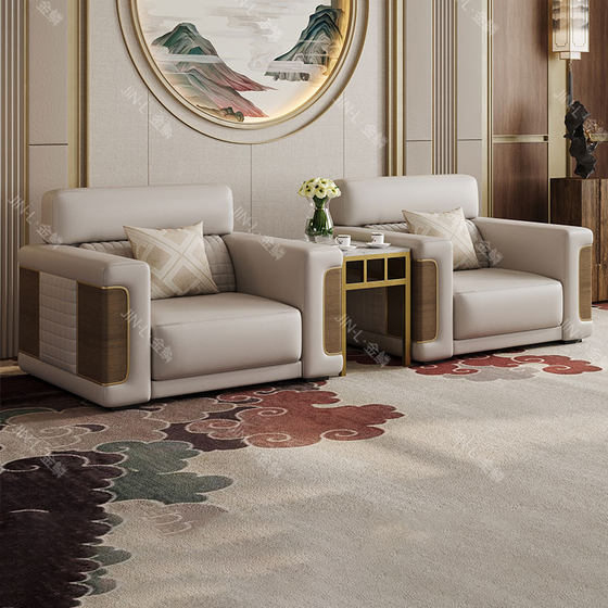 
Office sofa simple VIP business meeting negotiation reception room high-end leather single sofa coffee table combination