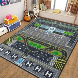 Cartoon Track Living Room Carpet, Children's Educational and Stain-Resistant Sofa Coffee Table Mat, Bedroom Foot Mat, Easy-Care Bedside Rug