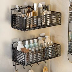 Bathroom Storage Rack, No-Drill Wall-Mounted Hanging Basket, Multifunctional Toilet Washbasin Bathroom Supplies Organizer