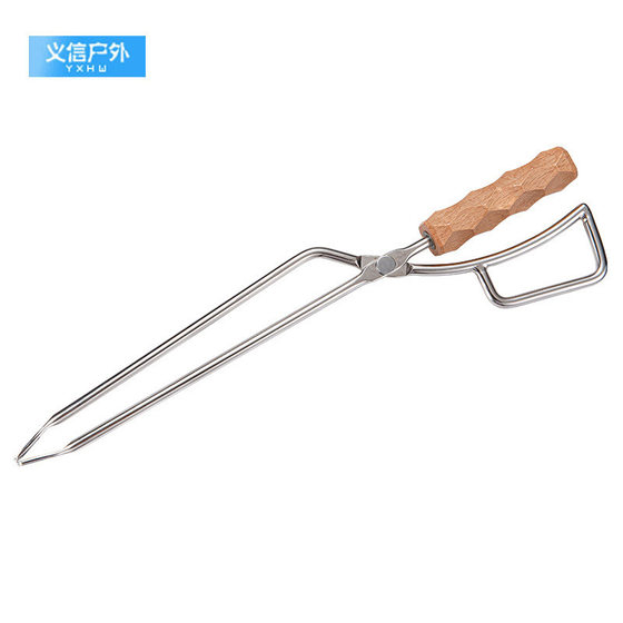 Outdoor fire tongs clip stainless steel barbecue fire table with carbon lengthened charcoal clip duckbill fire tongs
