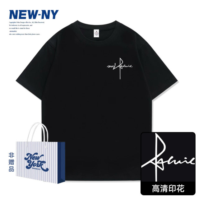 Couple short-sleeved women's 2025 new children's spring embroidery student teenager pure cotton t-shirt men's summer loose style
