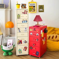 Haiermei Drawer Cabinet with Wheels, Under-Desk Gap Steel Bedside Table, Storage Iron Art Organizer Cabinet