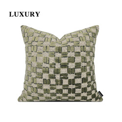 Luxury Imported Velvet Light Luxury Green Geometric Plaid Pattern Model Room Sofa Lumbar Pillow Cushion Cover