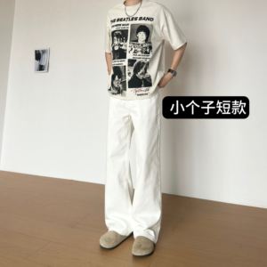 
BBC [Small Customized Short Style] 2026 American White Jeans Drape Simple Boys Straight Pants