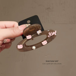 Cute Cartoon Cat Hair Clip, Japanese Sweet Style, Oval Hair Claw for Girls, Suitable for Thin Hair, Shark Clip