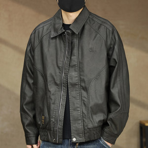 
2026 Spring New PU Leather Jacket Men's Spring and Autumn Style American Retro Loose Maillard Leather Jacket Men