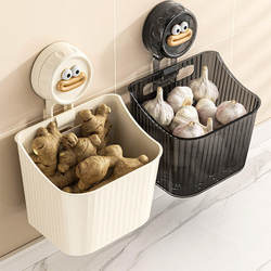 Suction Cup Storage Box for Onions, Ginger, and Garlic, Kitchen Storage Rack, Wall-Mounted Ginger and Garlic Storage Organizer, No-Drill Storage Hanging Basket