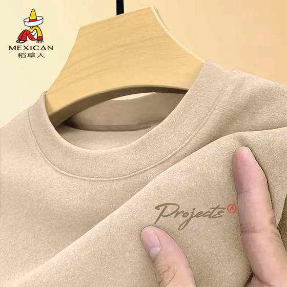 
Scarecrow American double-sided velvet long-sleeved T-shirt for men in autumn and winter new style youth warm plus velvet inner base layer Z