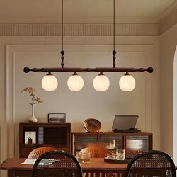 Solid Wood Chandelier, French Mid-Century Style Living Room Chandelier, American Retro Long Strip Atmosphere Dining Room Chandelier, Room Light