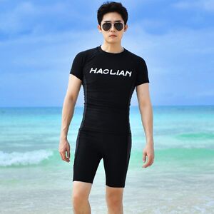 New Couple Swimwear One Piece Swimwear Skirt Style Covering Belly Slimming Men's Large Swimwear Split Set Hot Spring Quick Drying
