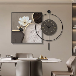Stone Brings Prosperity Restaurant Decorative Painting with Clock, Light Luxury and High-End Feel, Dining Room Hanging Painting, Simple Dining Table Wall Clock