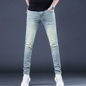 
High-end retro washed soft casual light-colored jeans for men 2024 spring slim fit small-foot pants trend