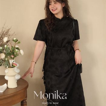 Monica large size women's fat mm new Chinese cheongsam dress 202M4 spring and summer new slim short-sleeved skirt