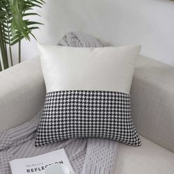Suitable for Leather Sofas, Nordic Tech Fabric Splicing Style Headboard Soft Cushion Lumbar Sofa Pillowcase Nordic Style