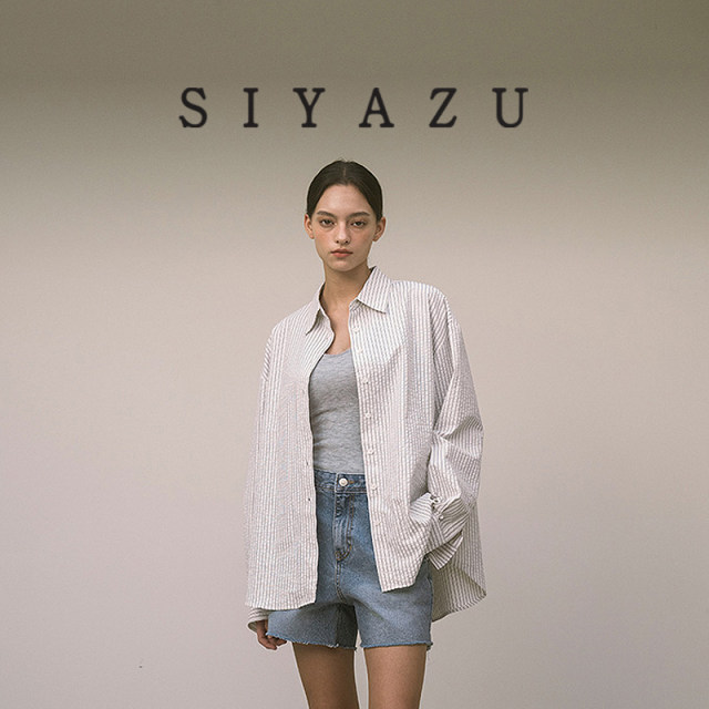 SIYAZU Korean designer brand Bubble yarn long-sleeved shirt loose striped Korean commuter casual shirt