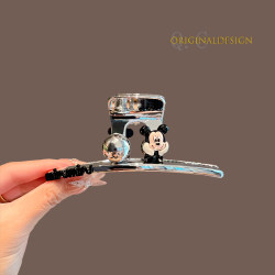 New High-End Silver Hair Clip, Cute Mickey Mouse Hairpin, Fashionable and High-End Shark Clip for Back-Of-The-Head Hair Styling