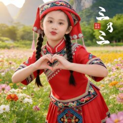 March 3Rd Children's Ethnic Minority Costumes: Girls' Zhuang Costumes from Guangxi, Zhuang Performance Costumes, Yao, Dong, and Li Costumes