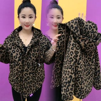 
Internet celebrity popular cotton, linen and velvet thickening leopard print large hood hooded C jacket 2023 autumn and winter fashionable mother's wear