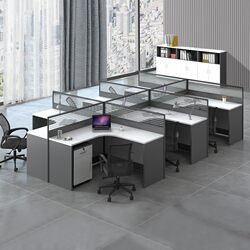 White Staff Office Desk for 2/4/6 People, L-Shaped Partitioned Workstation Combination with Corner Desk and Screen Divider