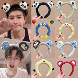 Cute Cartoon Plush Men's Headband for Washing Face, Niche High-End Non-Slip Hair Clip Headwear