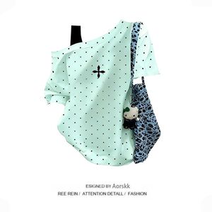 
ZHAP new summer women's mint green slanted shoulder loose shoulder strap polka dot short-sleeved T-shirt casual new tops for women