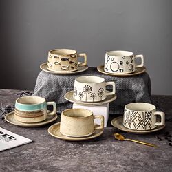 Japanese-Style Creative Retro Coffee Cup and Saucer Set Gift Box High-Value Household Rustic Pottery Exquisite Small Latte Art Cup
