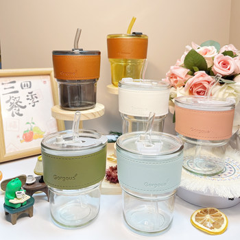 
c Qinnanzhi glass Korean version ins creative glass drinking cup office student straw cup tea cup