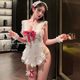 Large size lace nightgown summer thin couple romantic fun lingerie on bed hot sexy pajamas for women