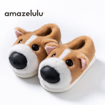 amazelulu cotton slippers women's bag and home indoor non-slip warm plush couple furry shoes