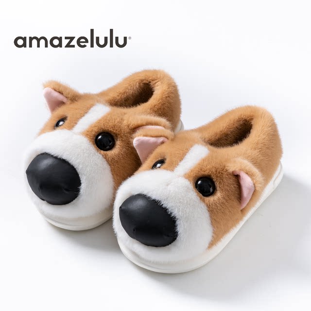 amazelulu cotton slippers women's bag and home indoor non-slip warm plush couple furry shoes
