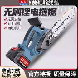 Dongcheng Lithium-Ion Electric Chainsaw, High-Power Rechargeable Electric Chain Saw, Small Handheld Outdoor Electric Saw for Cutting Trees, Chopping Firewood, and Logging