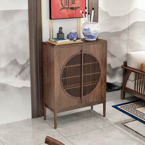 
Sideboard new Chinese style entrance bookcase tea cake rack old elm display solid wood partition decoration walnut furniture