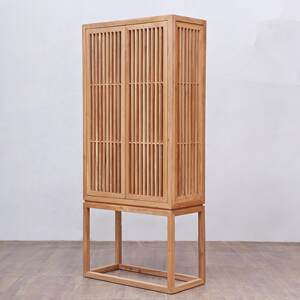 
Hengmu solid wood furniture old elm paint-free bookcase bookshelf bookcase display cabinet new Chinese tea cabinet Duobaogeer