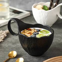 Simple Japanese-Style Black and White Ceramic Mug, Large Capacity Drinking Cup, Office Oatmeal Breakfast Milk Coffee Cup